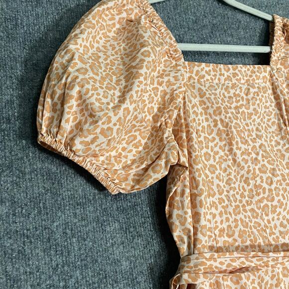J. Crew Midi Cottage Dress XXS Leopard Print Puff Short Sleeve Button Up A-Line - Picture 6 of 12